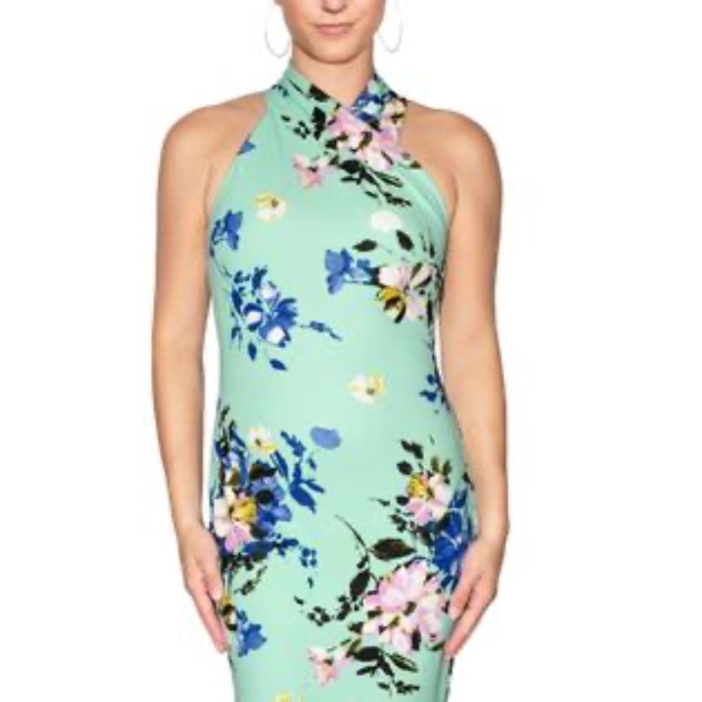 Turquoise Crossover Slit Back Sleeveless Midi Dress